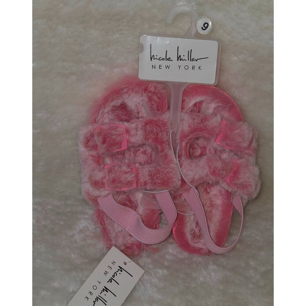 Nicole Miller  Hot Pink Tie Die Faux Fur Sandals TODDLER  Size US 9 NEW